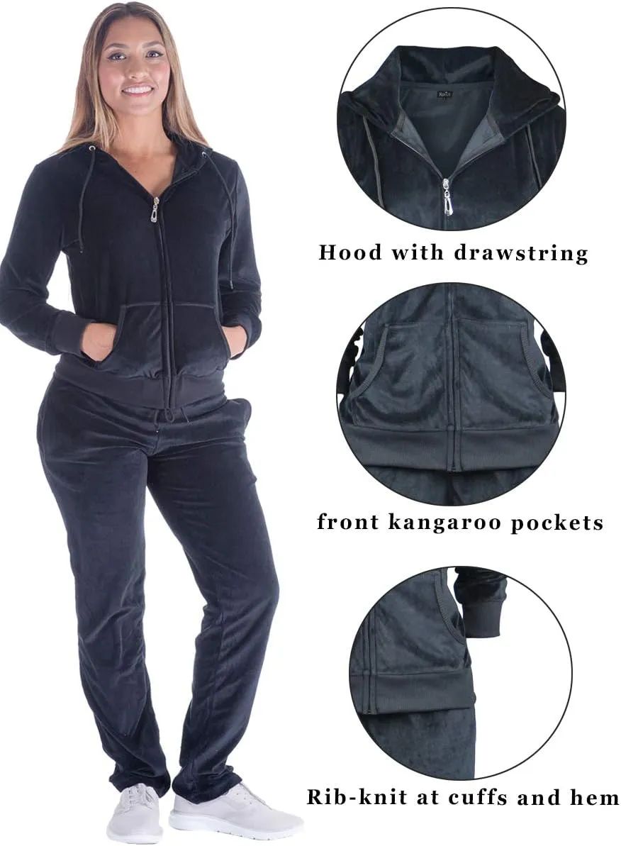 Velour Tracksuit Womens Sweatsuit Set - Athletic Zip Up Hoodies and Sweatpants Outfits with Stripes