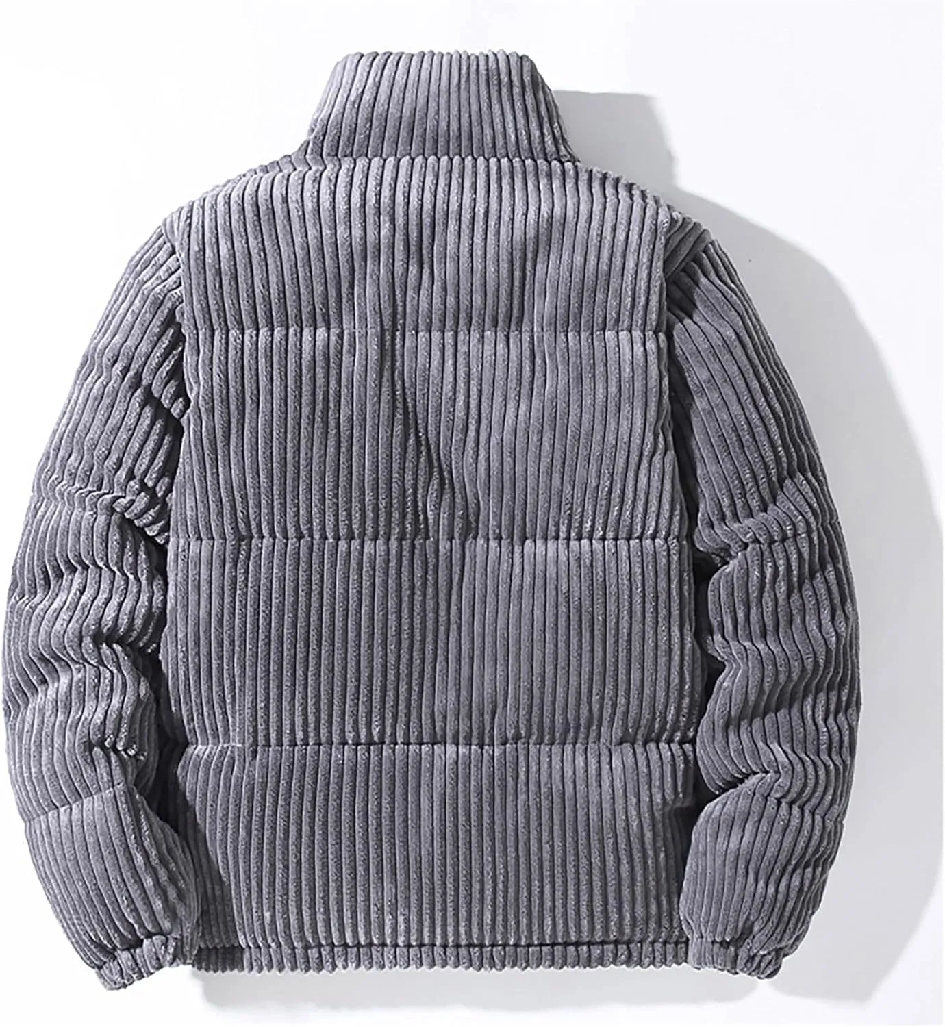 Verlas Mens Quilted Bubble Puffer Corduroy Jacket Mock Neck Zip Up Long Sleeve Winter Bomber Coat Fall Ribbed Tops Outerwear