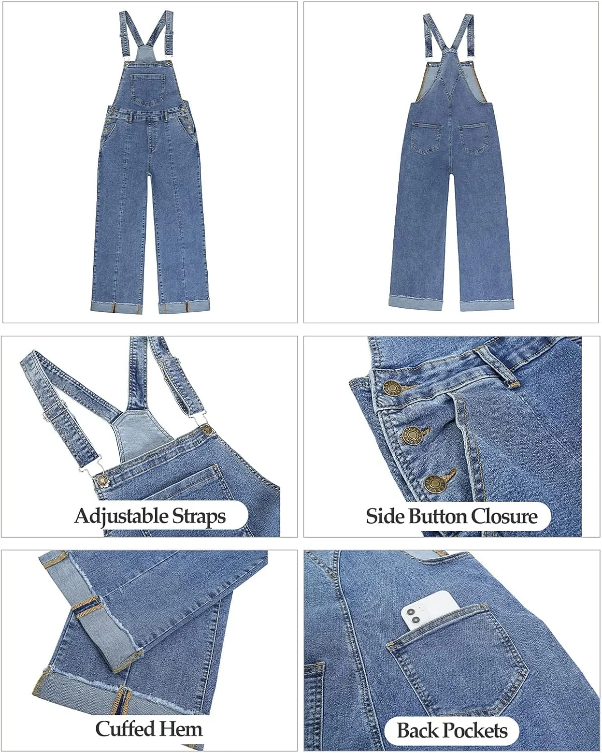 Vetinee Womens Overalls Denim Loose Fit Wide Leg Bib Stretch Baggy Jeans Jumpsuit Y2K Comfy