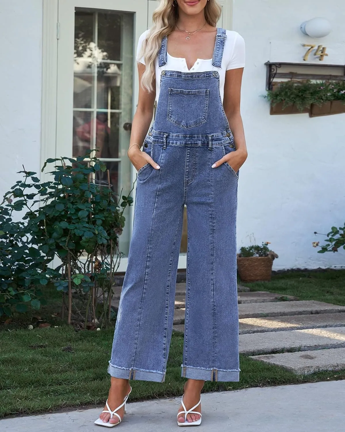 Vetinee Womens Overalls Denim Loose Fit Wide Leg Bib Stretch Baggy Jeans Jumpsuit Y2K Comfy