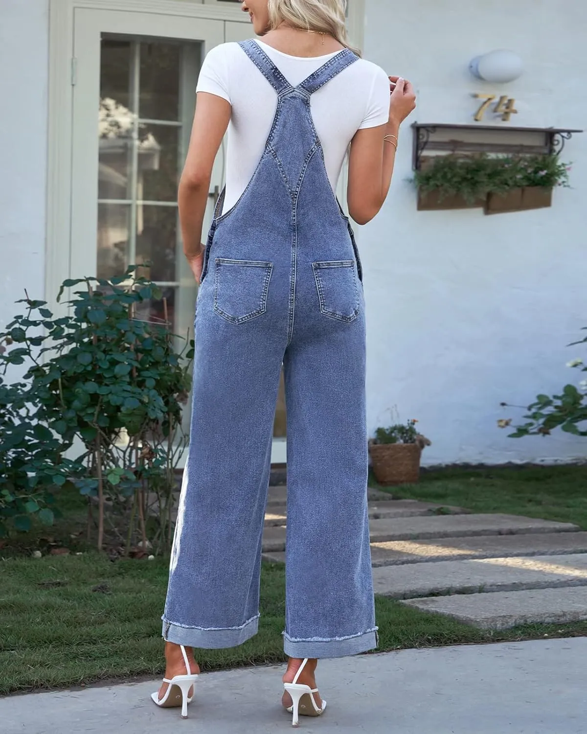Vetinee Womens Overalls Denim Loose Fit Wide Leg Bib Stretch Baggy Jeans Jumpsuit Y2K Comfy