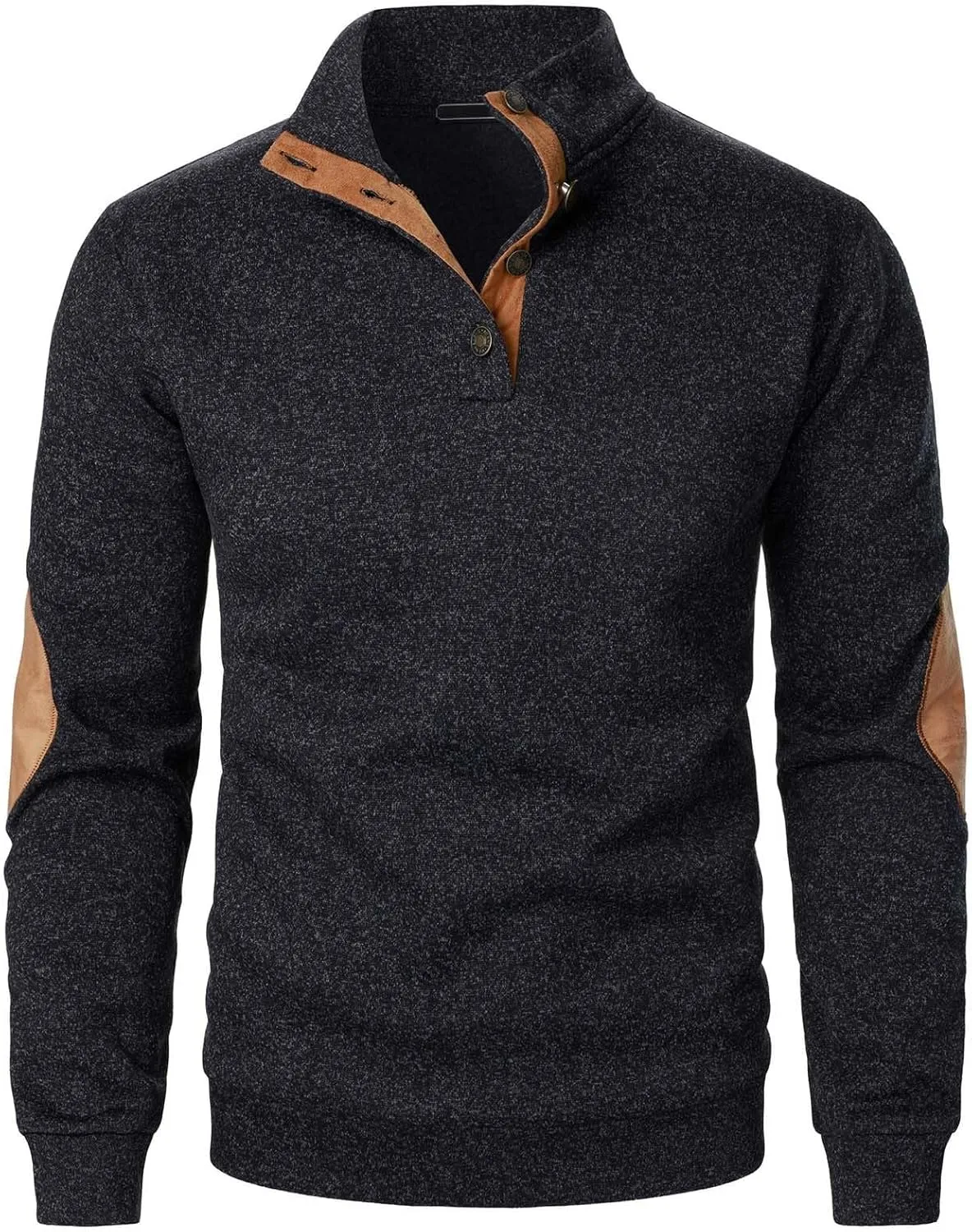 Vintage Polo Sweatshirt for Men 2024 Trendy Stand Collar Long Sleeve Patterned Pullover Elbow Patch Button Casual Top