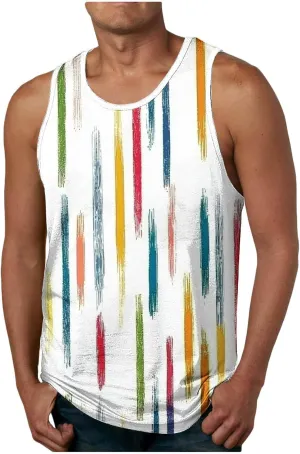 Vintage Striped Mens Muscle Tank Tops - Casual Crew Neck Summer Gym Workout Sleeveless Beach Tee Shirts