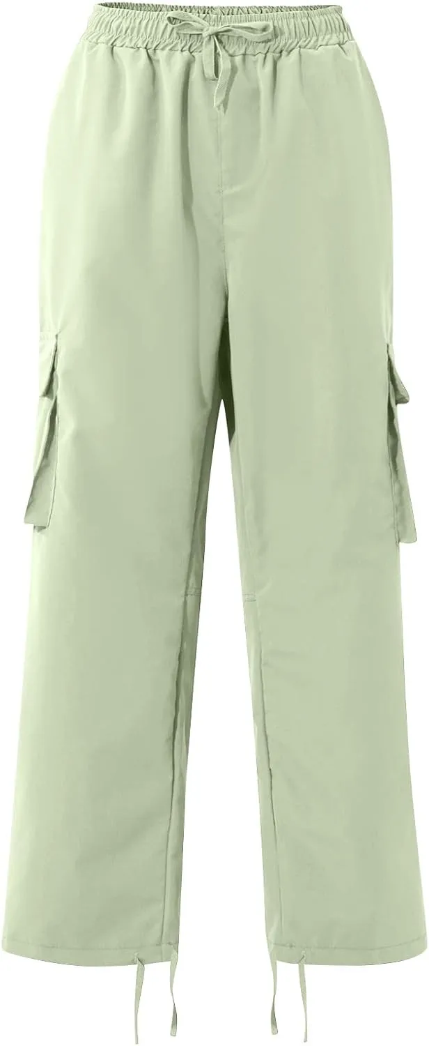 WENKOMG1 Casual Cargo Pants for Men Solid Camo Casual Hiking Pants Workout Joggers Drawstring Multi Pocket Sweatpants