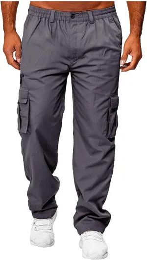 WENKOMG1 Mens Casual Cargo Pants Lightweight Multi Pockets Tactical Pants Straight Leg Breathable Summer Workwear