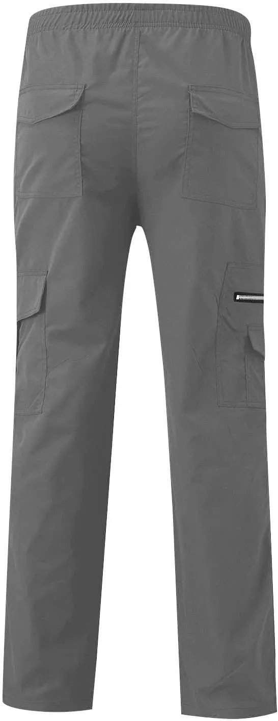 WENKOMG1 Mens Casual Cargo Pants Lightweight Multi Pockets Tactical Pants Straight Leg Breathable Summer Workwear