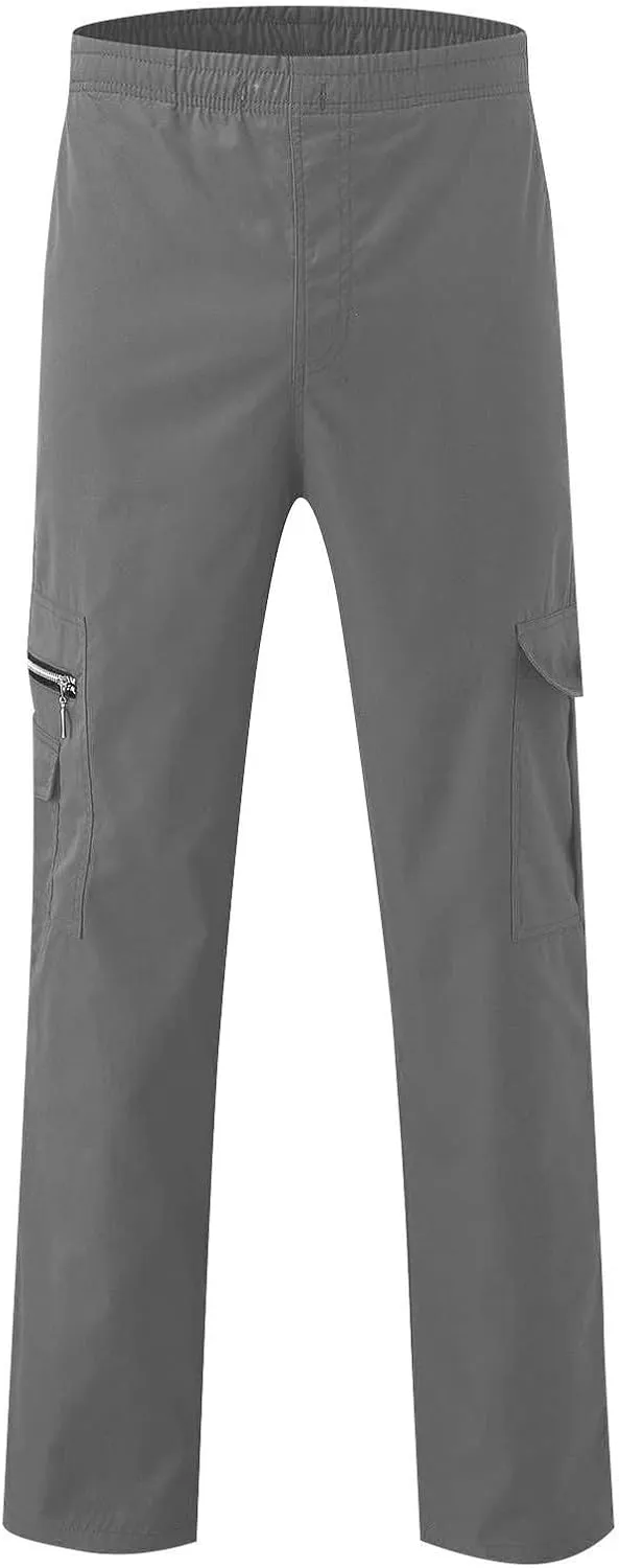 WENKOMG1 Mens Casual Cargo Pants Lightweight Multi Pockets Tactical Pants Straight Leg Breathable Summer Workwear
