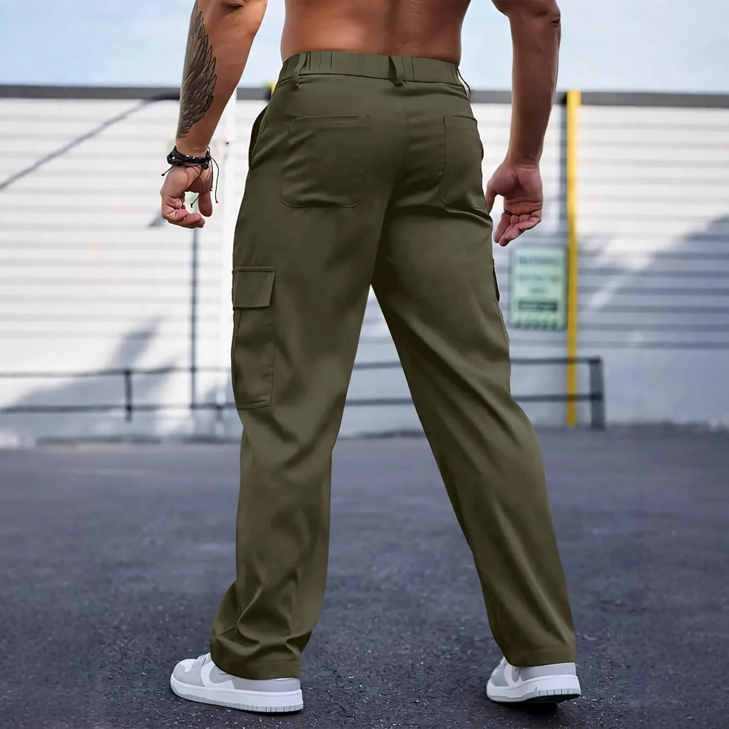 WENKOMG1 Mens Casual Cargo Pants Multi Pockets Lightweight Tactical Pants Breathable Summer Outdoor Combat Work Pants