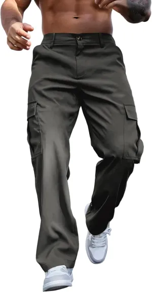 WENKOMG1 Mens Casual Cargo Pants Multi Pockets Lightweight Tactical Pants Breathable Summer Outdoor Combat Work Pants