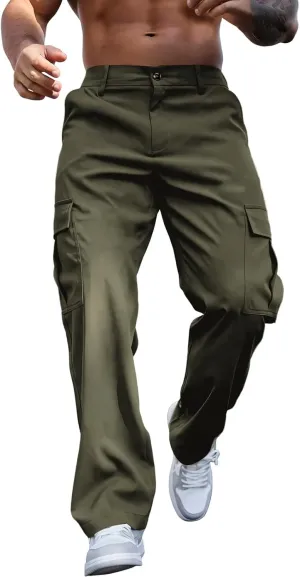 WENKOMG1 Mens Casual Cargo Pants Multi Pockets Lightweight Tactical Pants Breathable Summer Outdoor Combat Work Pants