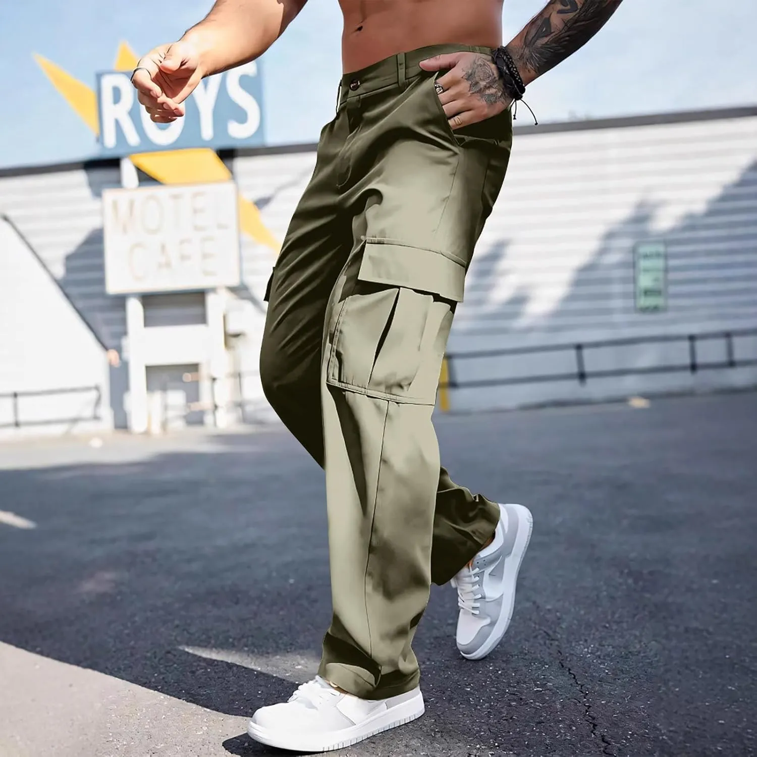 WENKOMG1 Mens Casual Cargo Pants Multi Pockets Lightweight Tactical Pants Breathable Summer Outdoor Combat Work Pants