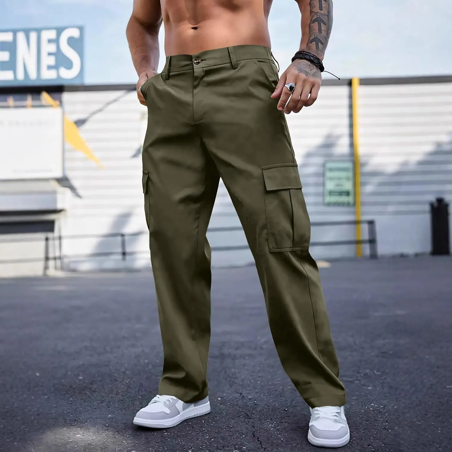 WENKOMG1 Mens Casual Cargo Pants Multi Pockets Lightweight Tactical Pants Breathable Summer Outdoor Combat Work Pants