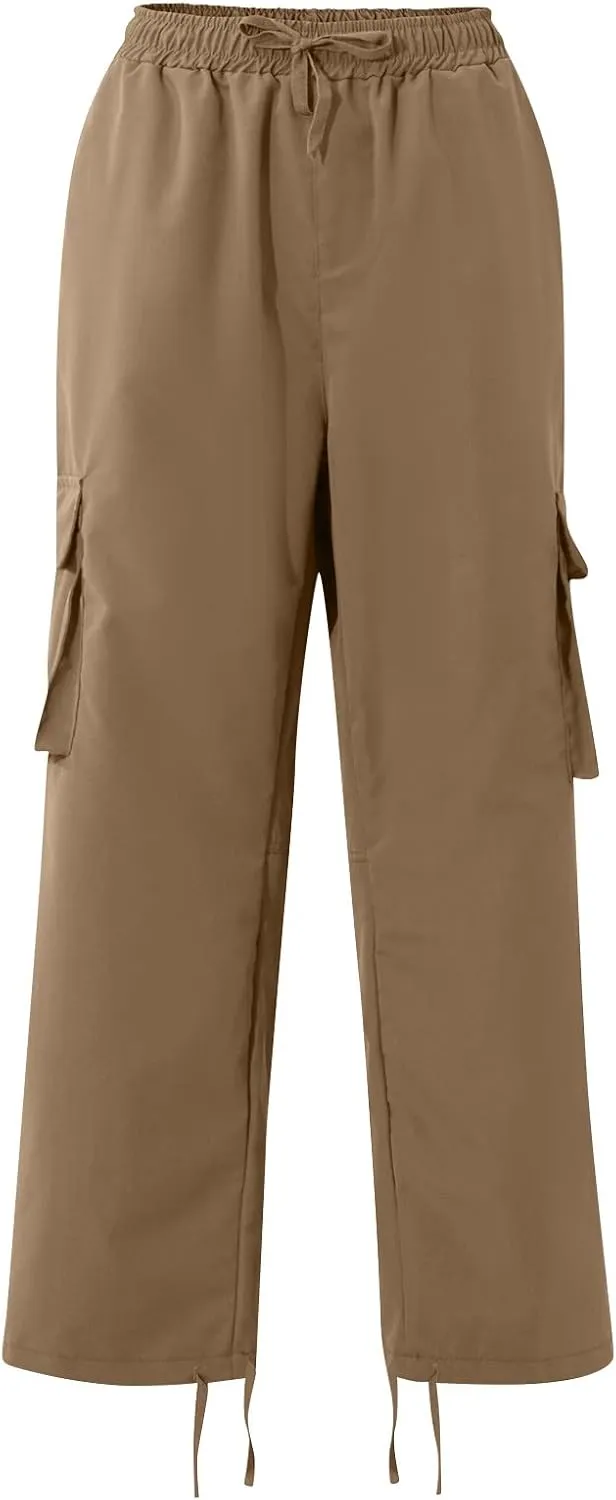 WENKOMG1 Mens Cotton Cargo Pants,Solid Elastic Waist Straight Leg Slacks Drawstring Trousers Slim Fit Bottoms for Men