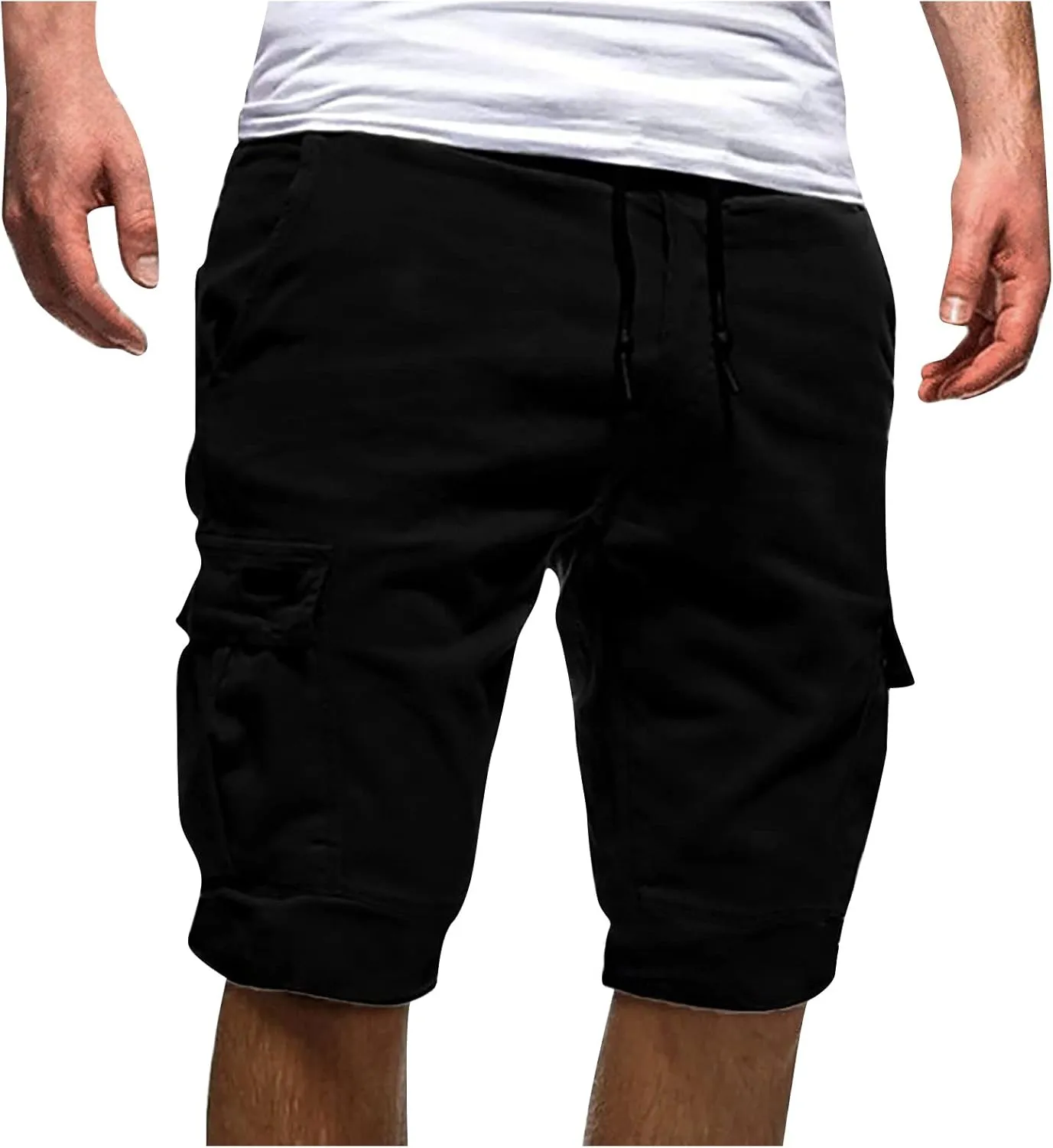 WENKOMG1 Mens Cotton Gym Shorts,Solid Elastic Waist Drastring Workout Shorts Running Jogging Trunks Basketball Shorts