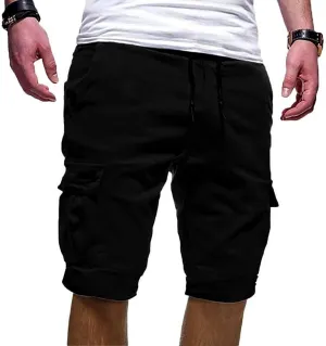 WENKOMG1 Mens Cotton Gym Shorts,Solid Elastic Waist Drastring Workout Shorts Running Jogging Trunks Basketball Shorts