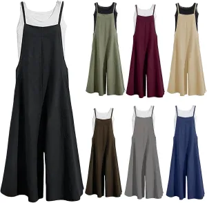 Wide Leg Jumpsuits for Women Summer Cotton Linen Casual Overalls Breathable Loose Rompers Long Boho Bib Pants
