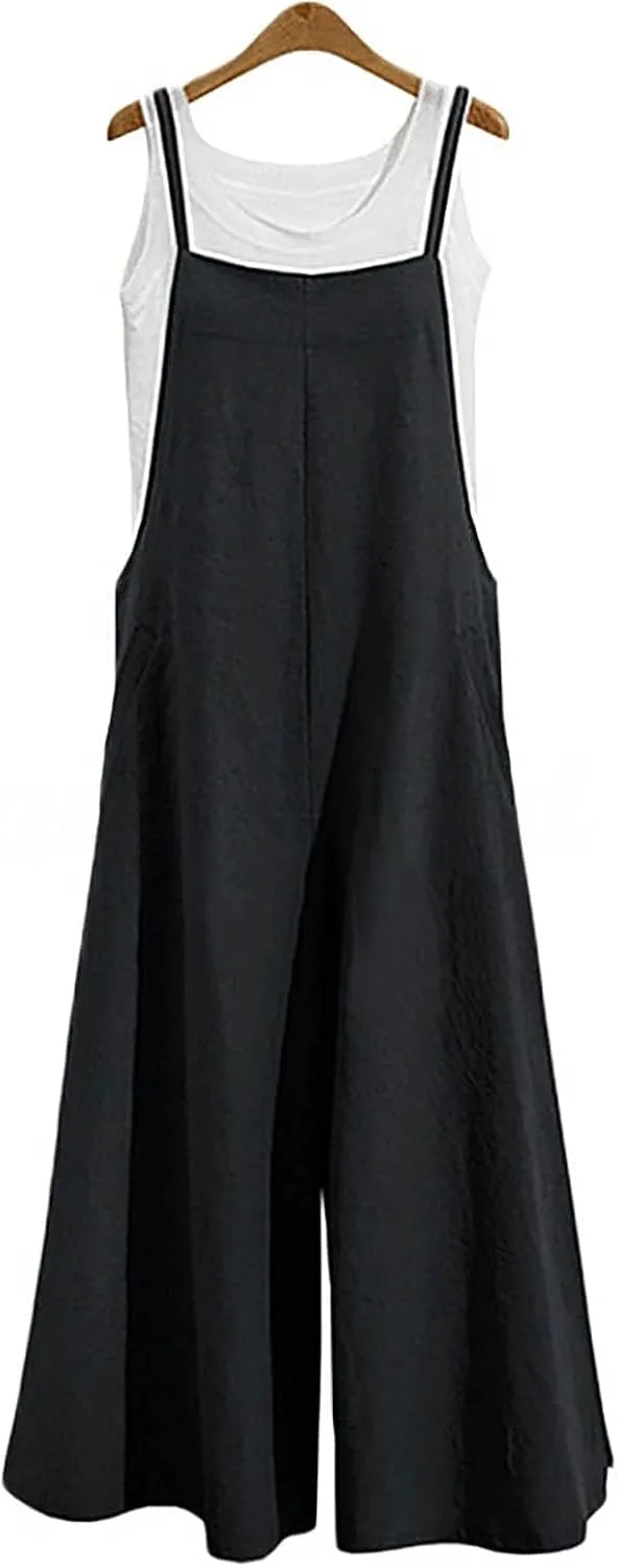 Wide Leg Jumpsuits for Women Summer Cotton Linen Casual Overalls Breathable Loose Rompers Long Boho Bib Pants