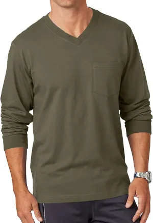 Wihion Men's Long Sleeve V-Neck Tee Shirt Tops with Pocket