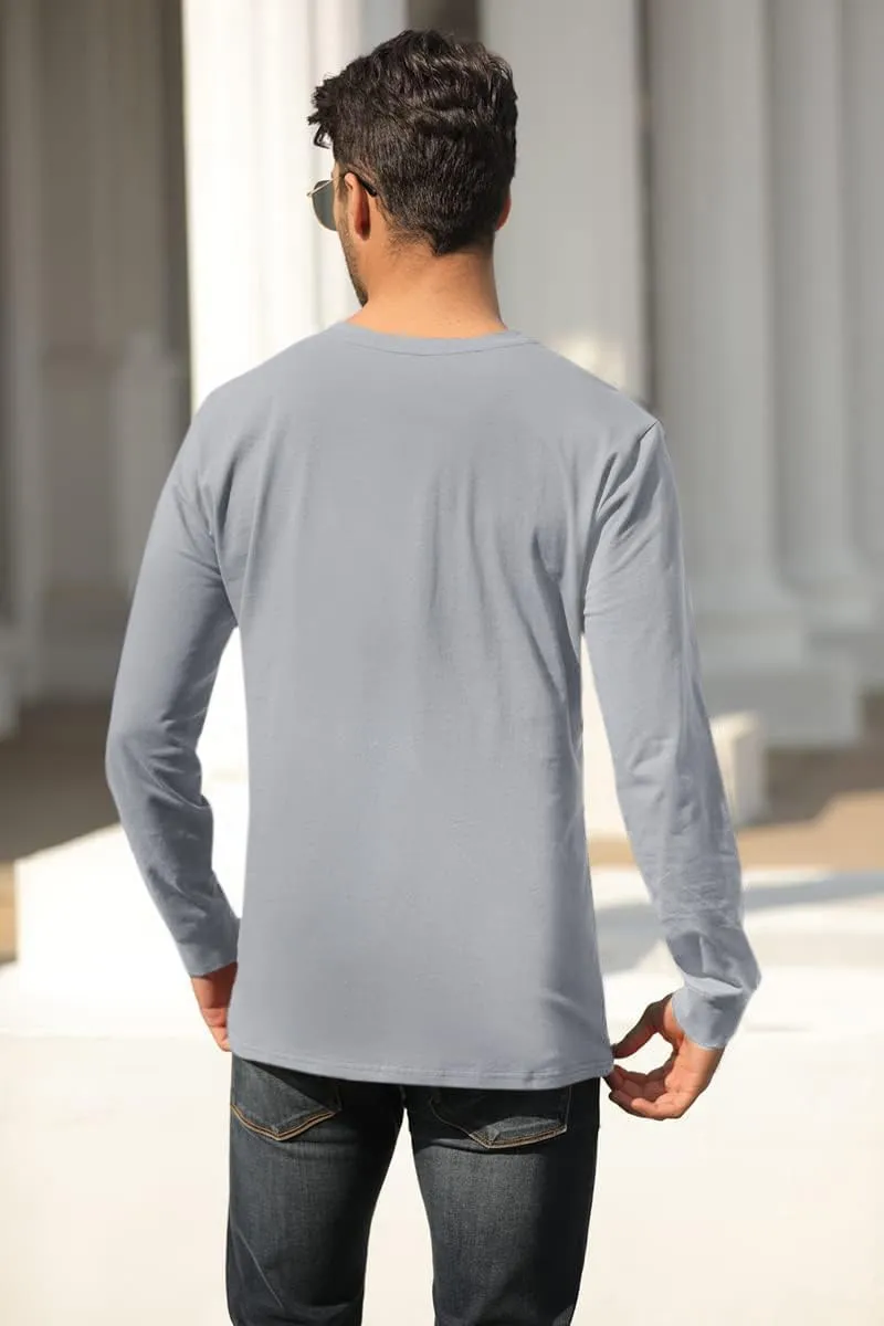 Wihion Men's Long Sleeve V-Neck Tee Shirt Tops with Pocket