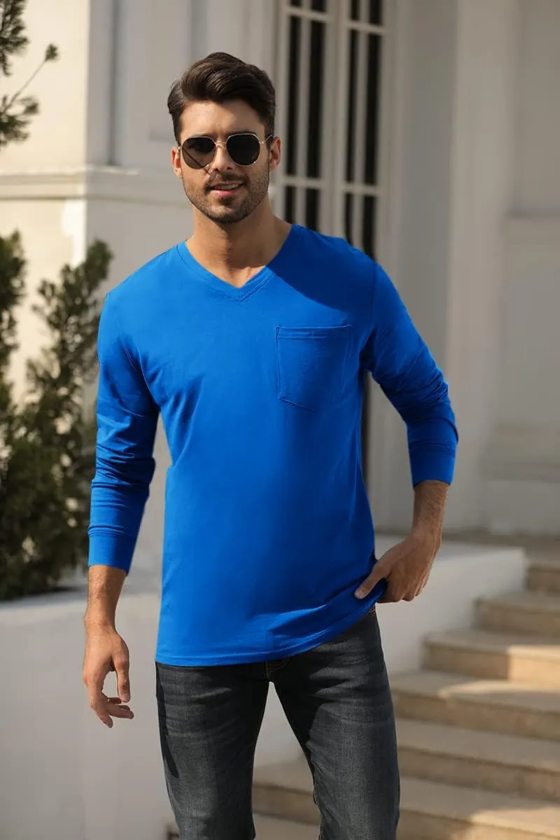 Wihion Men's Long Sleeve V-Neck Tee Shirt Tops with Pocket