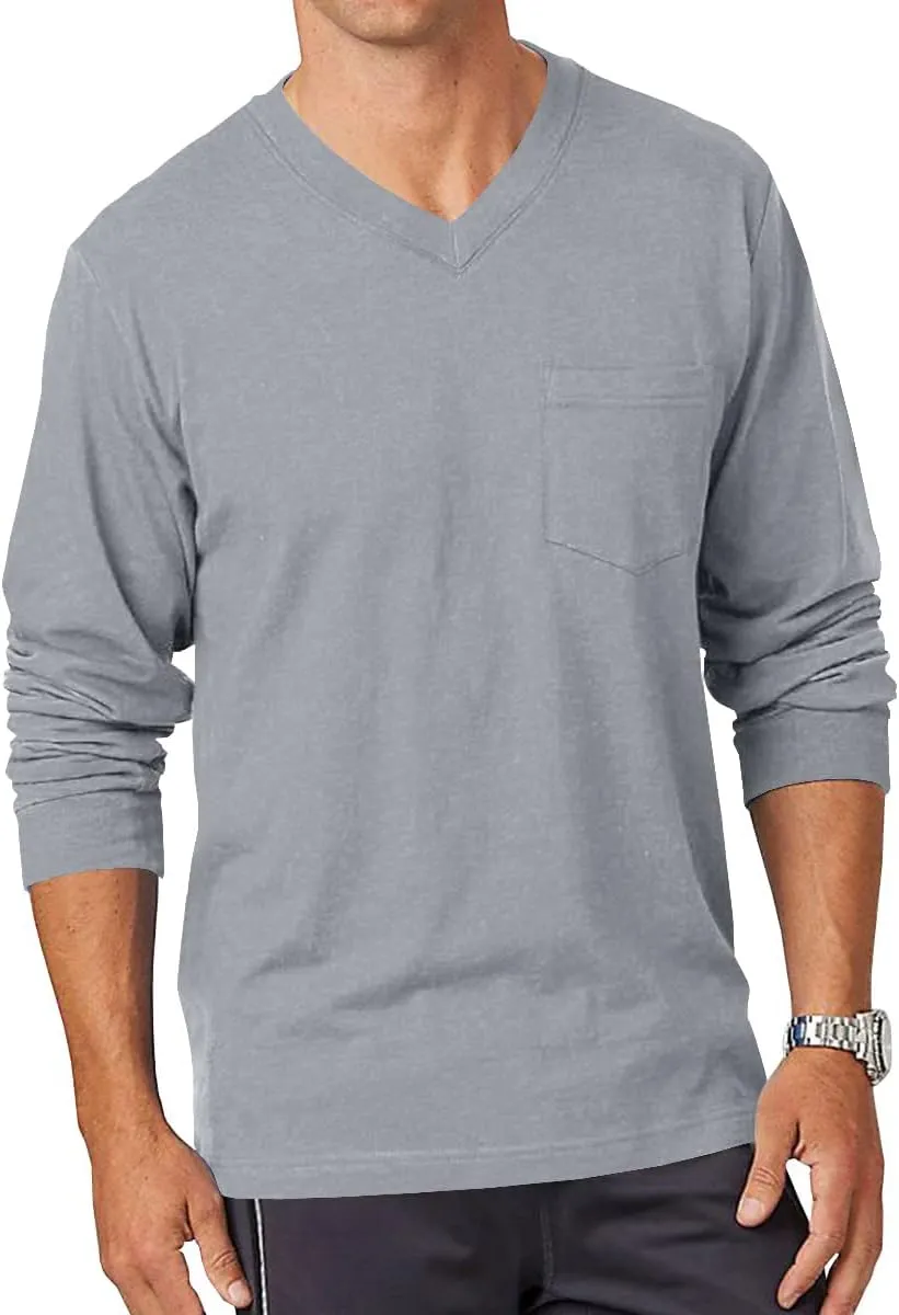 Wihion Men's Long Sleeve V-Neck Tee Shirt Tops with Pocket