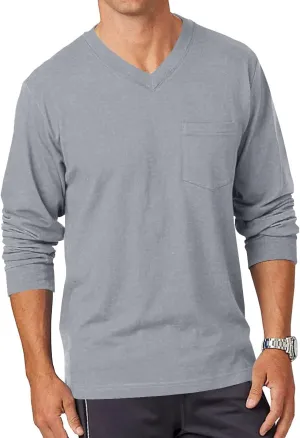 Wihion Men's Long Sleeve V-Neck Tee Shirt Tops with Pocket