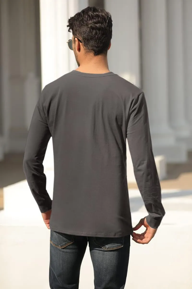 Wihion Men's Long Sleeve V-Neck Tee Shirt Tops with Pocket