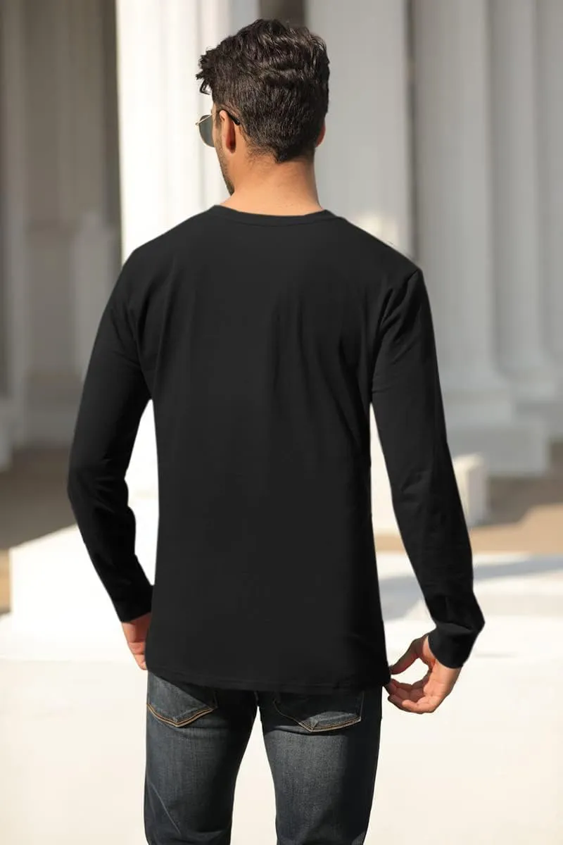 Wihion Men's Long Sleeve V-Neck Tee Shirt Tops with Pocket
