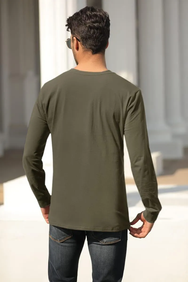 Wihion Men's Long Sleeve V-Neck Tee Shirt Tops with Pocket