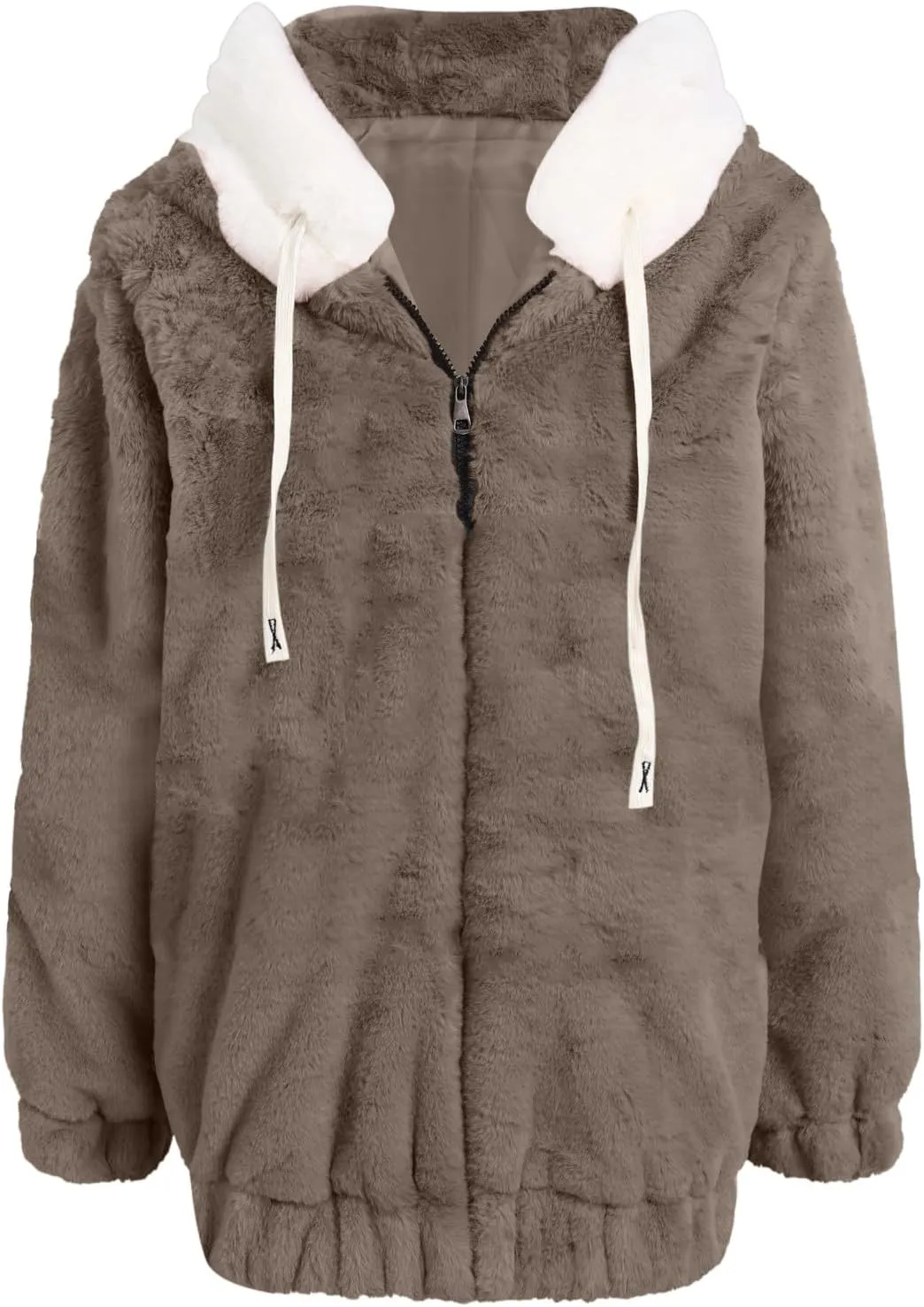 Winter Coats for Women Color Block Hooded Fleece Jacket Full Zip Long Sleeve Cardigan Coat 2024 Plus Size Warm Outwear