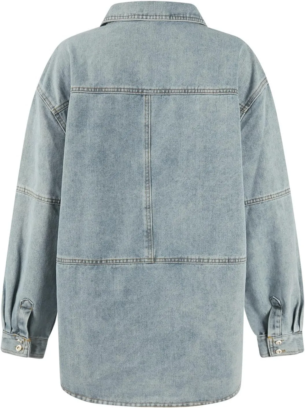 Women Denim Shirts Fall Lapel V Neck Button Up Shacket Jackets Lightweight Boyfriend Jean Pullover Tops