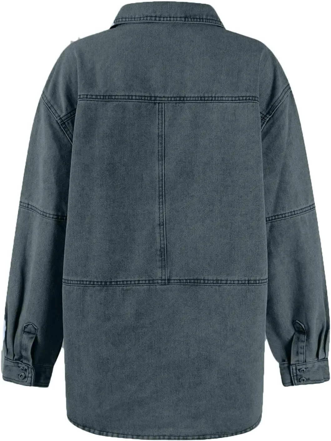 Women Denim Shirts Fall Lapel V Neck Button Up Shacket Jackets Lightweight Boyfriend Jean Pullover Tops