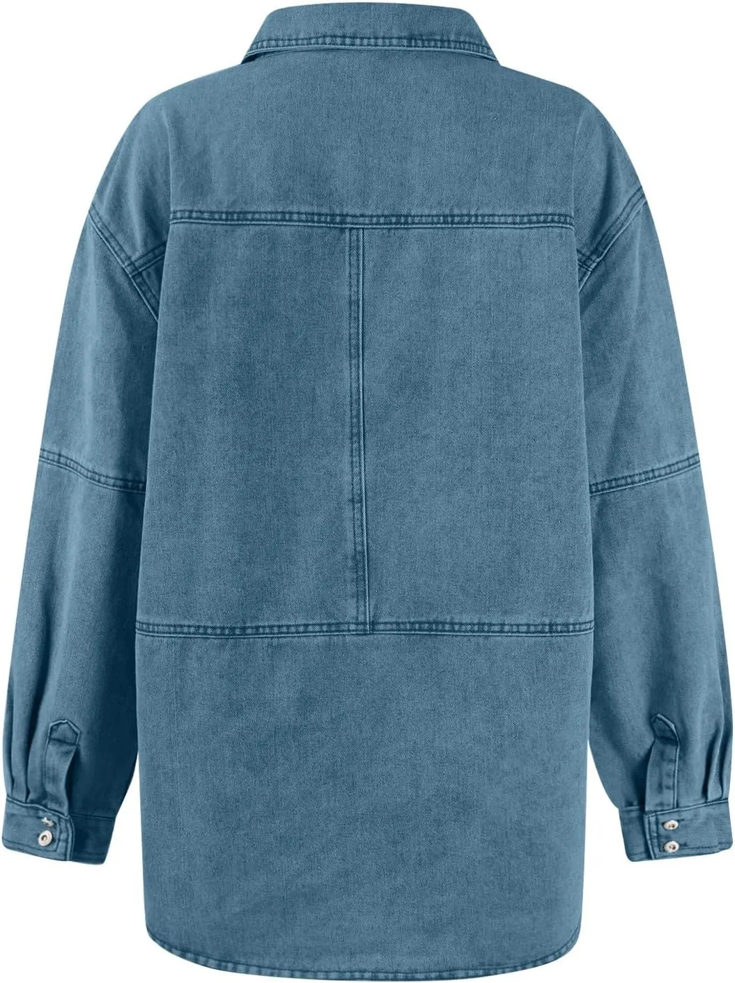 Women Denim Shirts Fall Lapel V Neck Button Up Shacket Jackets Lightweight Boyfriend Jean Pullover Tops