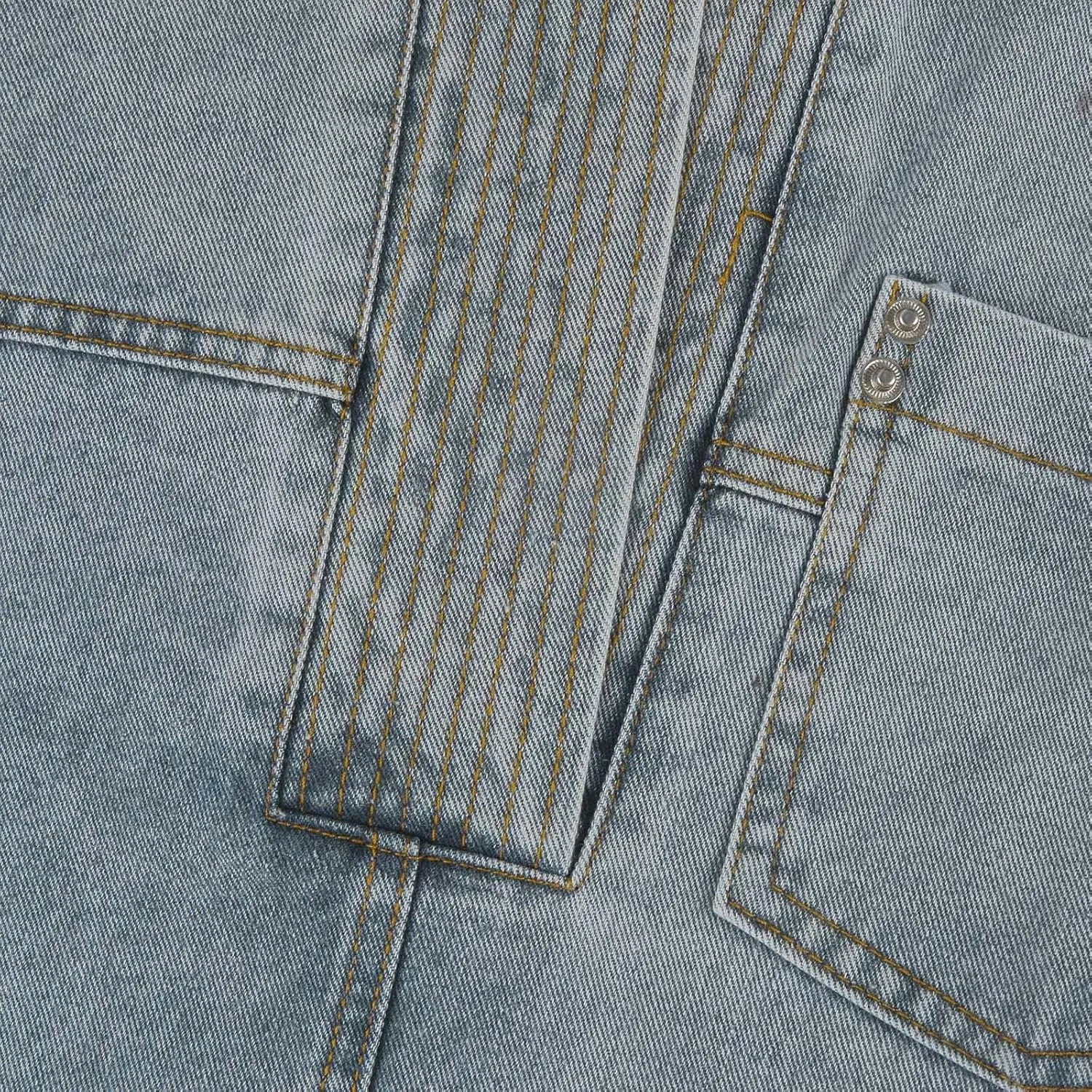 Women Denim Shirts Fall Lapel V Neck Button Up Shacket Jackets Lightweight Boyfriend Jean Pullover Tops