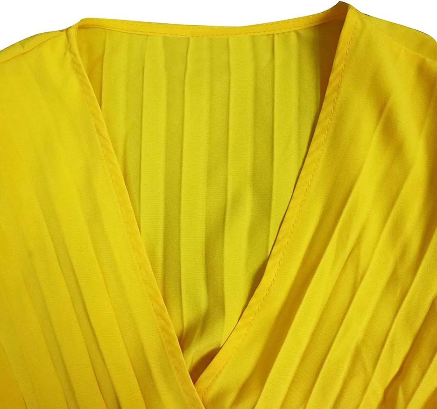 Women Elegant Full Pleated Jumpsuit Lantern Long Sleeve Sexy Wrap V Neck One Piece Belted High Waist Wide Leg Romper