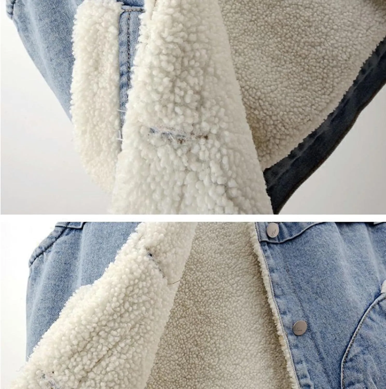 Women Fleece Sherpa Lined Denim Vest Sleeveless Lamb Wool Warm Jean Jacket with Pockets Retro Button Down Lapel Vests