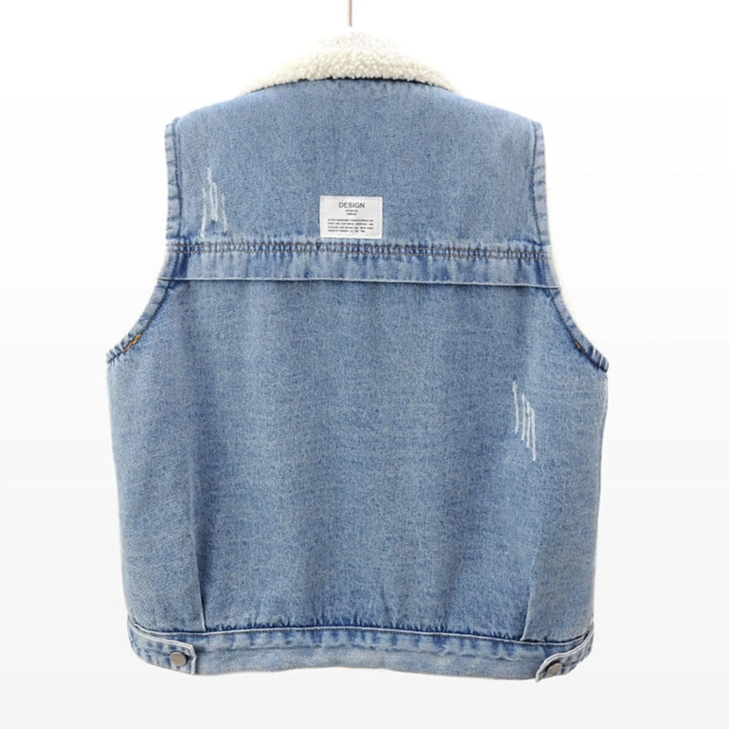 Women Fleece Sherpa Lined Denim Vest Sleeveless Lamb Wool Warm Jean Jacket with Pockets Retro Button Down Lapel Vests