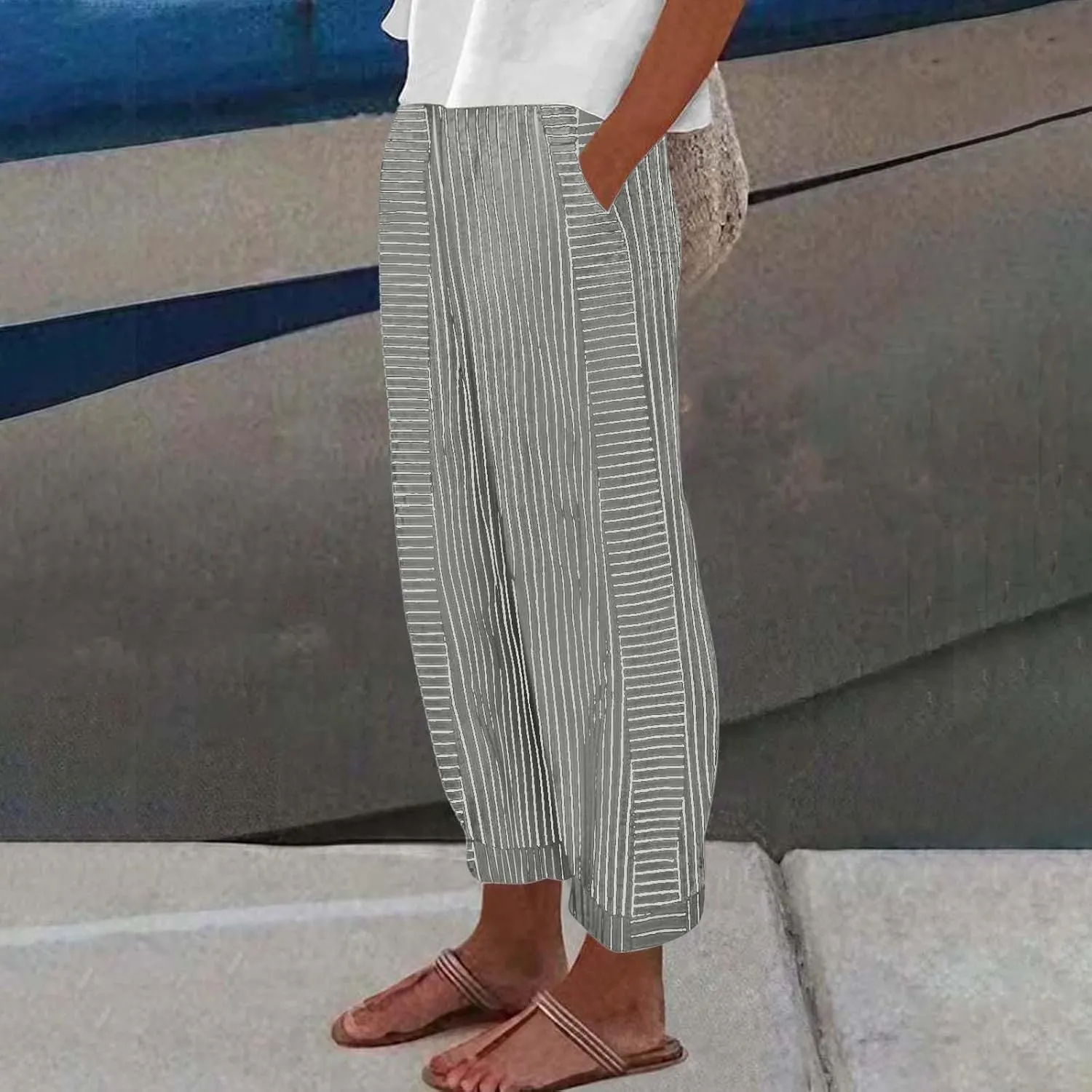Women Linen Palazzo Pants Summer Boho Wide Leg High Waist Casual Lounge Pant Beach Travel Vacation Outfits