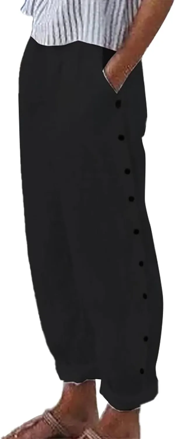 Women Linen Palazzo Pants Summer Boho Wide Leg High Waist Casual Lounge Pant Beach Travel Vacation Outfits