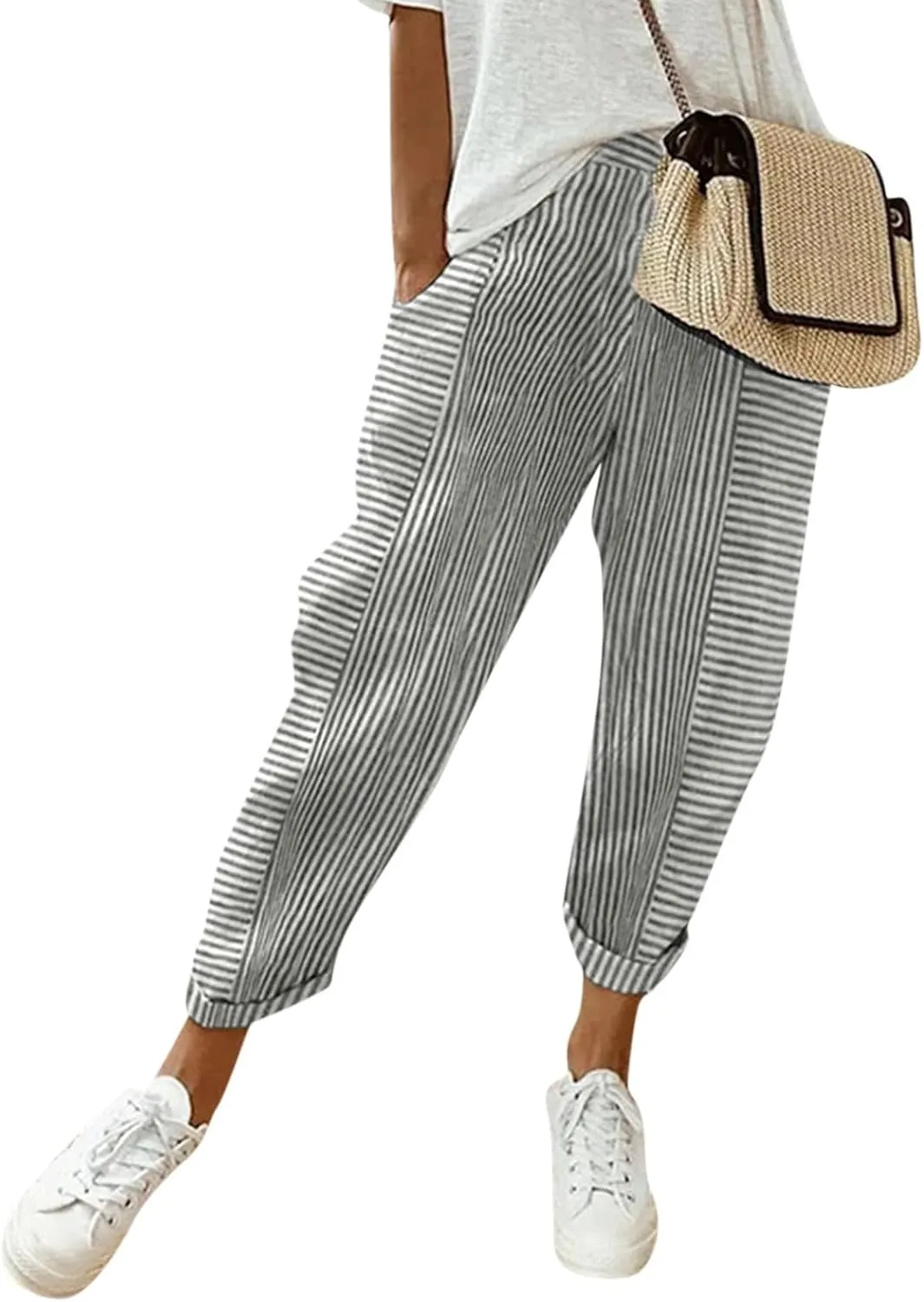 Women Linen Palazzo Pants Summer Boho Wide Leg High Waist Casual Lounge Pant Beach Travel Vacation Outfits