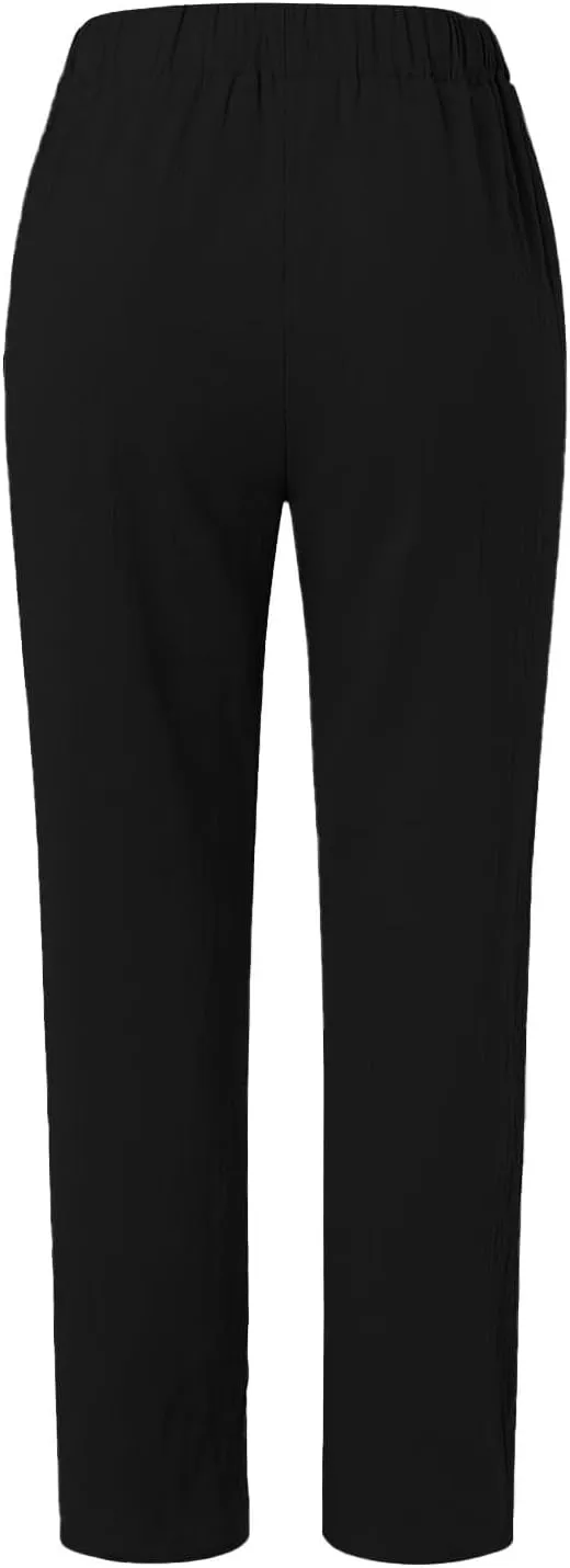 Women Linen Palazzo Pants Summer Boho Wide Leg High Waist Casual Lounge Pant Beach Travel Vacation Outfits