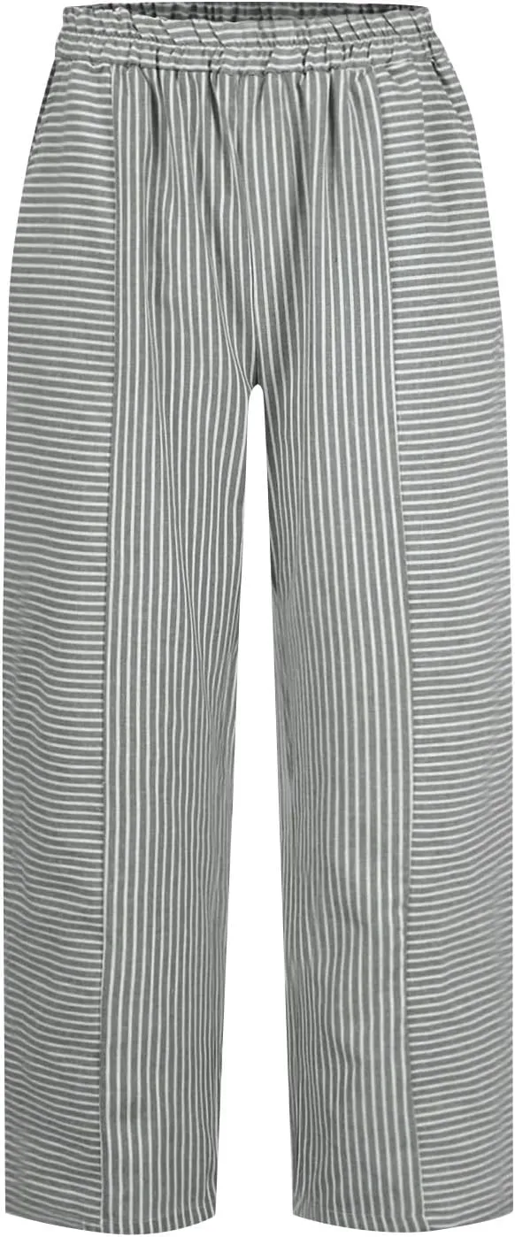 Women Linen Palazzo Pants Summer Boho Wide Leg High Waist Casual Lounge Pant Beach Travel Vacation Outfits