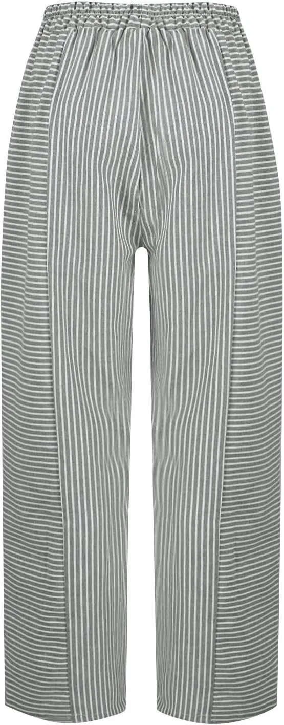 Women Linen Palazzo Pants Summer Boho Wide Leg High Waist Casual Lounge Pant Beach Travel Vacation Outfits