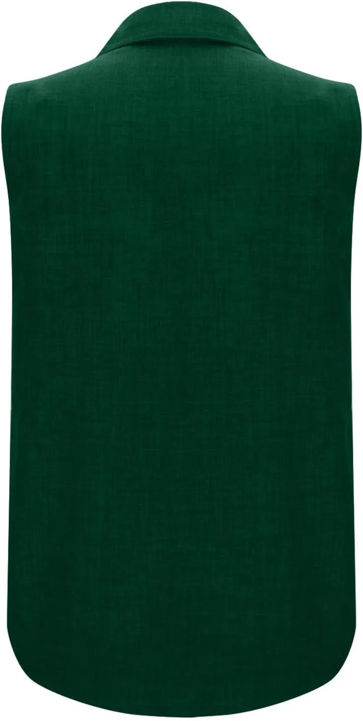 Women Linen Vest Summer Sleeveless Button Down Shirts Collared Tops Dressy Casual Business Office Work Clothes