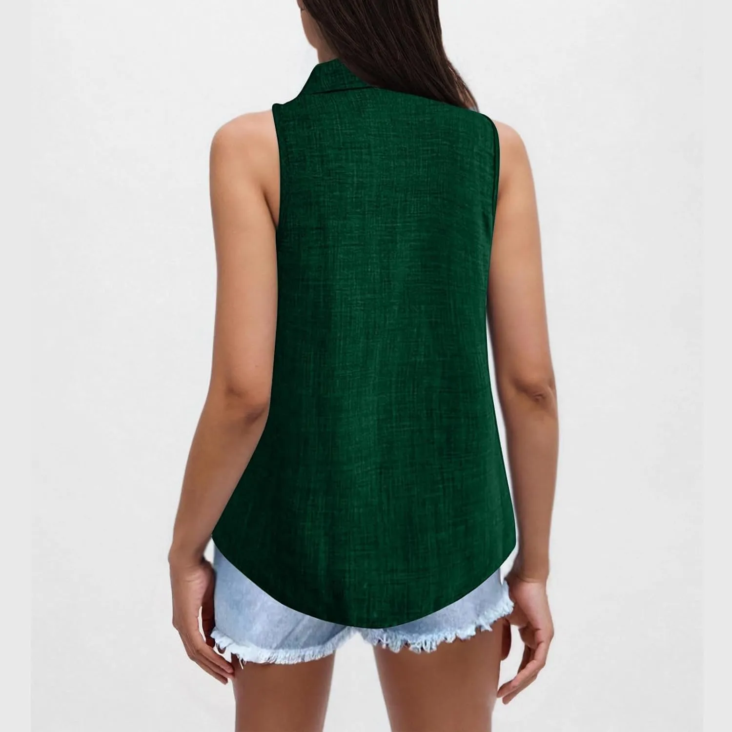 Women Linen Vest Summer Sleeveless Button Down Shirts Collared Tops Dressy Casual Business Office Work Clothes