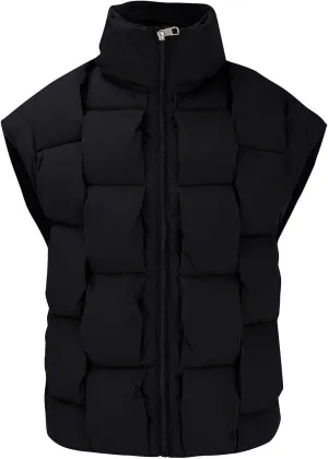 Women Winter Oversized Puffer Vest Sleeveless Jacket Zip Up Lightweight Stand Collar Insulated Padded Puffy Jackets Coat