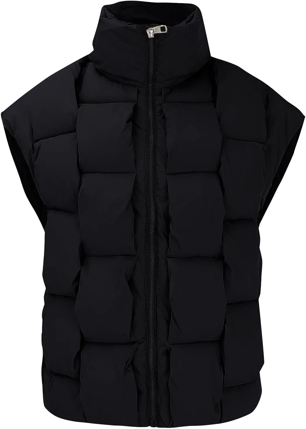 Women Winter Oversized Puffer Vest Sleeveless Jacket Zip Up Lightweight Stand Collar Insulated Padded Puffy Jackets Coat
