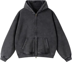 Womens and Mens Zip Up Hoodies Vintage Acid Wash Oversized Sweatshirts Hooded Sweatshirt Streetwear