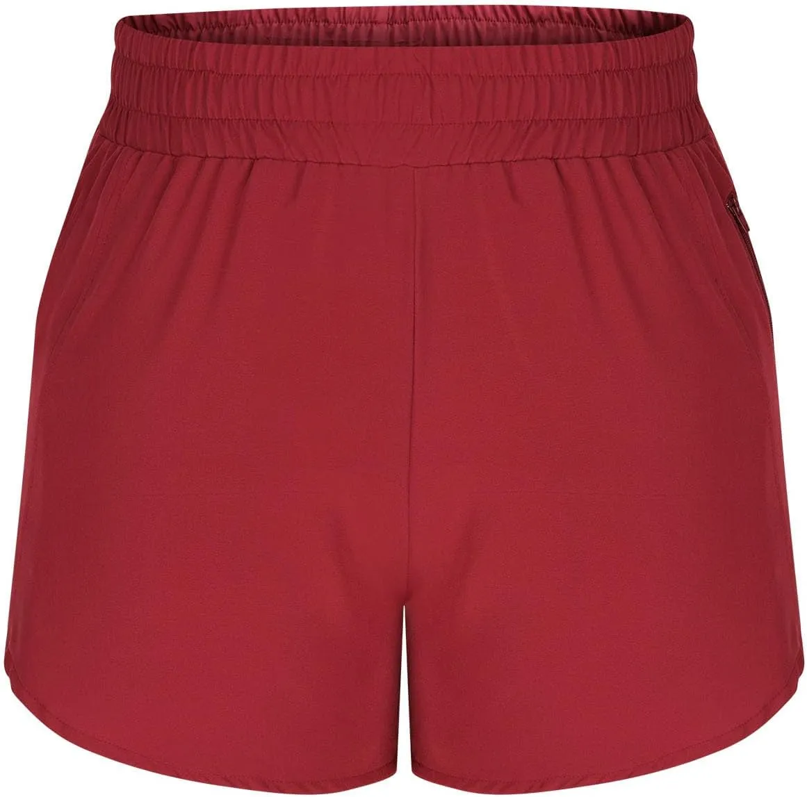 Women's Athletic Shorts High Waisted Running Solid Shorts with Zip Pocket Side Split Short Gym Elastic Workout Pants