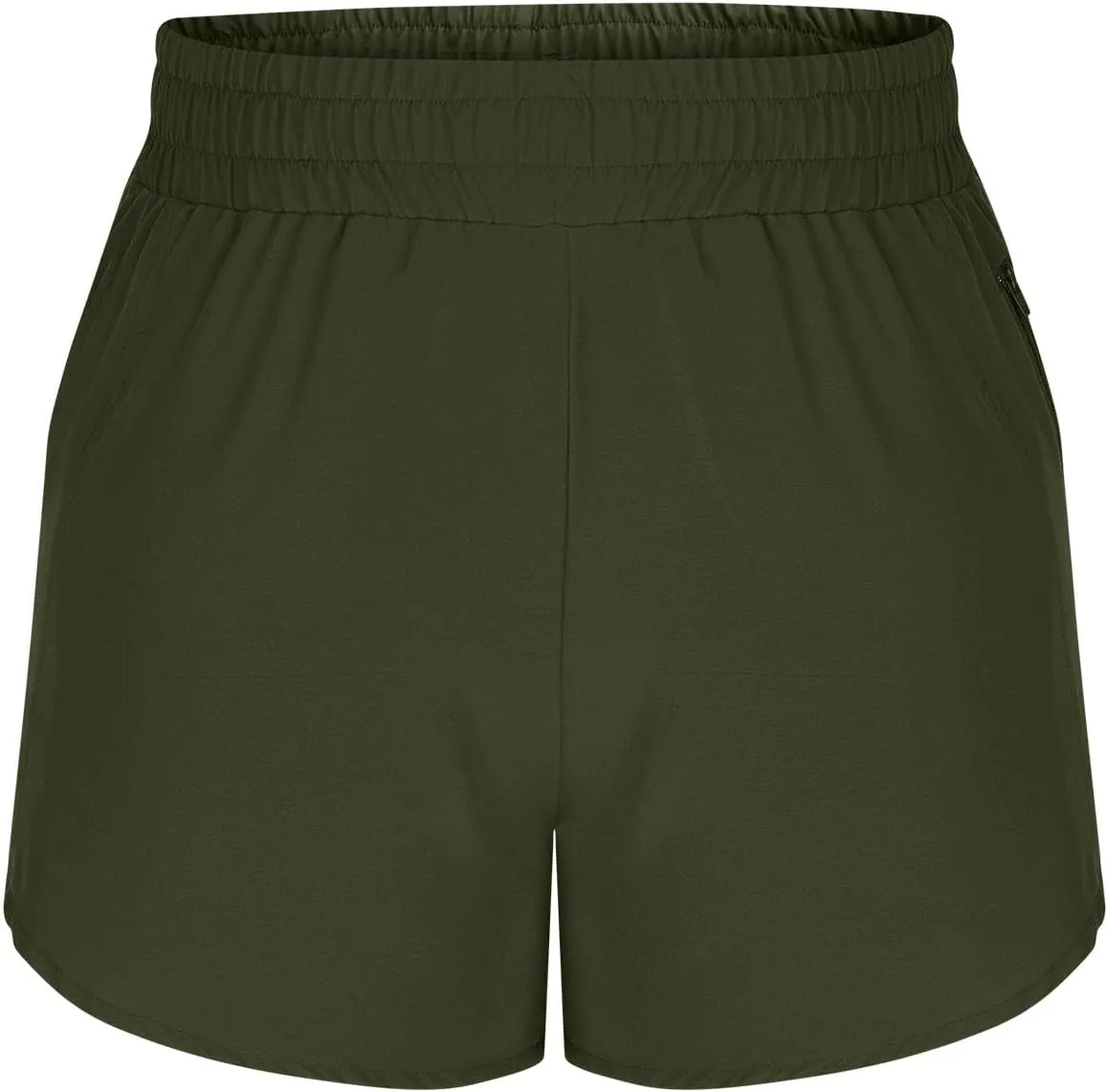 Women's Athletic Shorts High Waisted Running Solid Shorts with Zip Pocket Side Split Short Gym Elastic Workout Pants